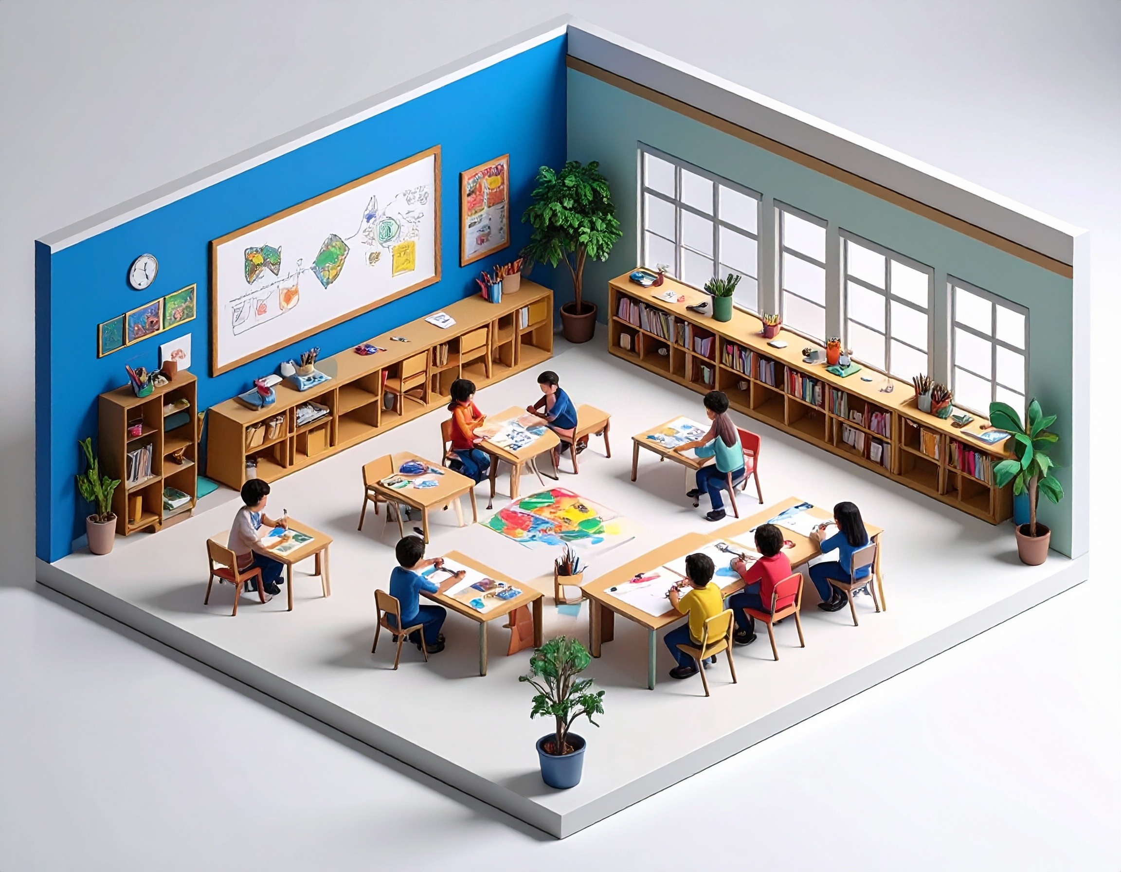 Firefly_A minimap diorama of a creative school classroom and pupils drawing and paintinmg__ 537785